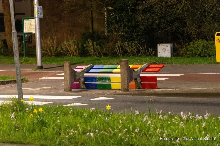 Regenboog-bankje in Driehuis weer uit de grond getrokken